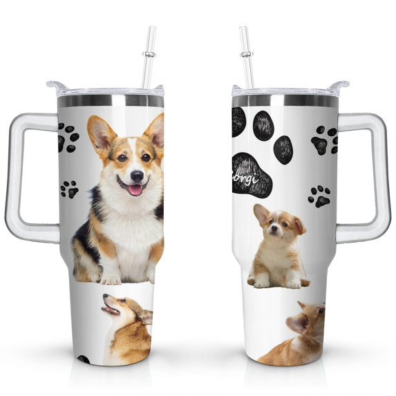 40oz Dog Mom Tumbler - Leakproof Travel Coffee Mug with Handle - Cute Puppy Gift for Women Who Love Dogs - Double Wall Stainless