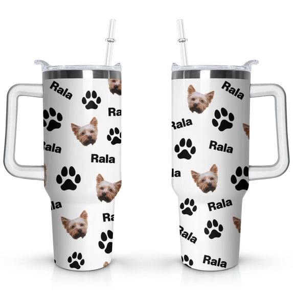 40oz Dog Mom Tumbler - Leakproof Travel Coffee Mug with Handle - Cute Puppy Gift for Women Who Love Dogs - Double Wall Stainless
