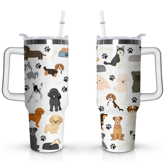 40oz Dog Mom Tumbler - Leakproof Travel Coffee Mug with Handle - Cute Puppy Gift for Women Who Love Dogs - Double Wall Stainless
