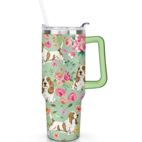 40oz Dog Themed Tumbler with Handle, Spill Proof Lid and Straw – Double Insulated Coffee Cup for Travel Must Have
