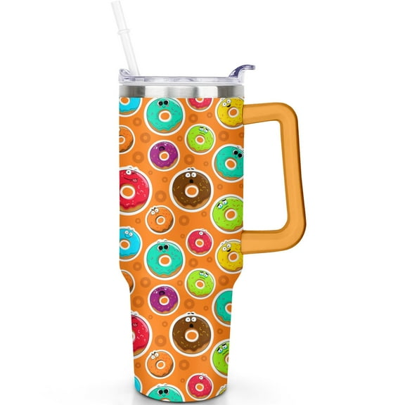 40oz Donuts Tumbler with Handle Premium Donuts Theme 40 oz Tumbler Leak-Proof Lid & Straw Double Wall Insulated Travel Mug Perfect Donuts Gifts for Men Women