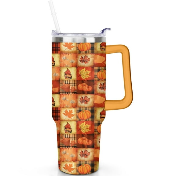 40oz Fall Theme Tumbler with Straw 40 oz Fall Travel Must Haves Tumbler with Handle SpillProof Lid Double Insulated Wedding Favor Gifts Fall Men Women