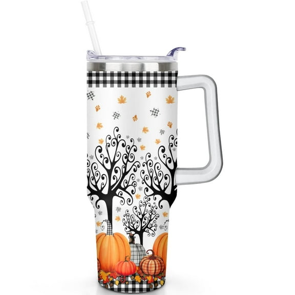 40oz Fall Tumbler Handle 40 oz Fall Theme Tumbler with Spill Proof Lid Straw Double Insulated Travel Coffee Cup Fall Gifts for Men Women