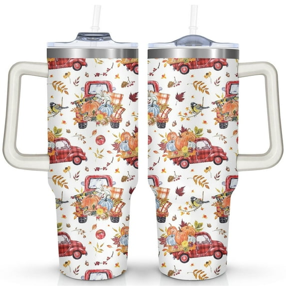 40oz Fall Tumbler with Handle & Straw - Insulated Stainless Steel Travel Mug,Leakproof,Cup Holder Friendly,Dishwasher Safe,for Hot/Cold Drinks.