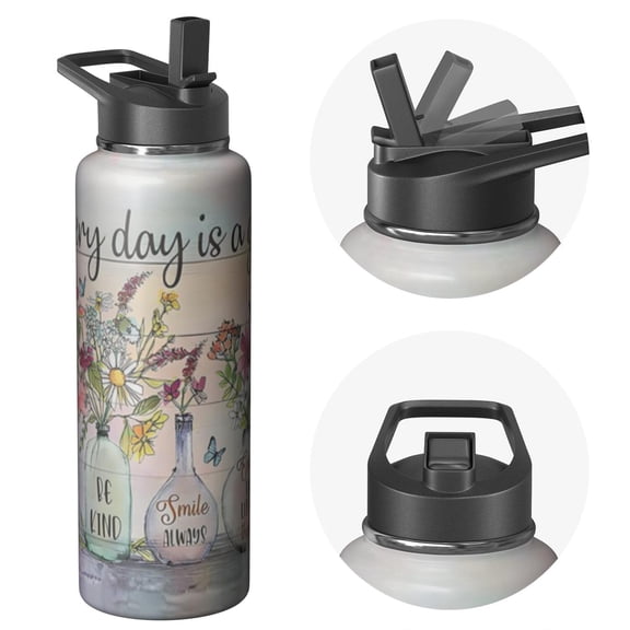 40oz Farmhouse Themed Inspired Triple Walled Insulated Pro Bottle Stainless Steel With Straw Leak Proof