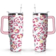 thumbnail image 1 of 40oz Fashion Leopard Pattern Stainless Steel Flip Straw Tumbler Spill Proof Travel Cup Double Wall Vacuum Insulated Coffee Mug with Top Handle, 1 of 6