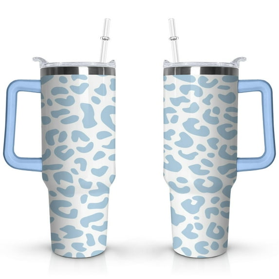 40oz Fashion Leopard Pattern Stainless Steel Flip Straw Tumbler Spill Proof Travel Cup Double Wall Vacuum Insulated Coffee Mug with Top Handle