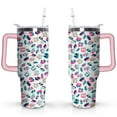 thumbnail image 1 of 40oz Fashion Leopard Pattern Stainless Steel Flip Straw Tumbler Spill Proof Travel Cup Double Wall Vacuum Insulated Coffee Mug with Top Handle, 1 of 6