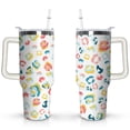 thumbnail image 1 of 40oz Fashion Leopard Pattern Stainless Steel Flip Straw Tumbler Spill Proof Travel Cup Double Wall Vacuum Insulated Coffee Mug with Top Handle, 1 of 6