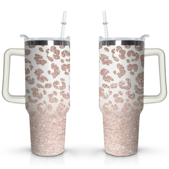 40oz Fashion Leopard Pattern Stainless Steel Flip Straw Tumbler Spill Proof Travel Cup Double Wall Vacuum Insulated Coffee Mug with Top Handle