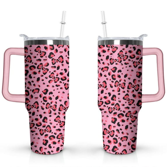 40oz Fashion Leopard Pattern Stainless Steel Flip Straw Tumbler Spill Proof Travel Cup Double Wall Vacuum Insulated Coffee Mug with Top Handle