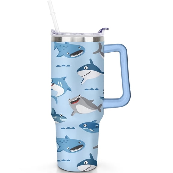 40oz Feather Design Shark n Cup, Shark Gift for Shark Lovers With Handle, Double Insulated Spill Proof Lid Straw Travel Accessories Must Have