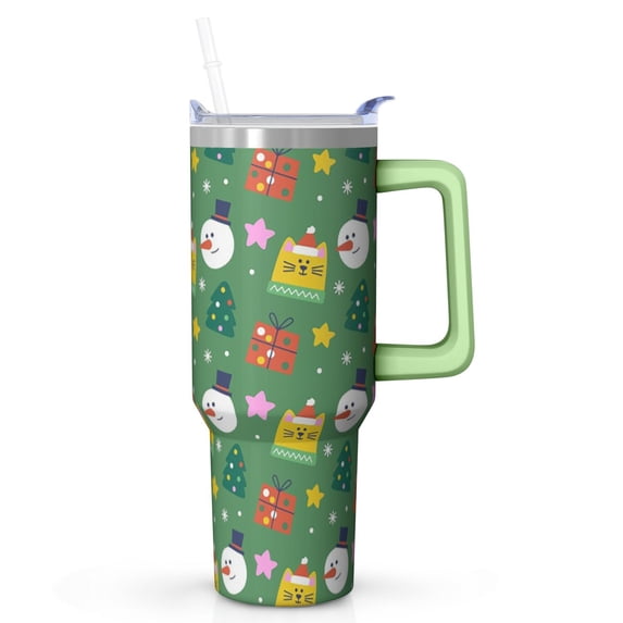 40oz Festive Christmas Tumbler with Straw Lid Stainless Steel Double Wall Insulated Cup Gifts for Home Travel
