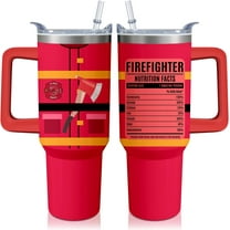 40oz Firefighter Tumbler with Handle and Straw, FireMen Insulated Stainless Steel Cup, Travel Coffee Mug Water Bottle, Graduation Gifts for Women Men