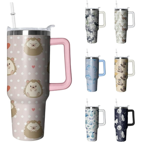40oz Flamingo Insulated Stainless Steel Tumbler with Handle and Straw – Leakproof Travel Coffee Mug & Water Bottle, Cute Animal Themed Gift for Women