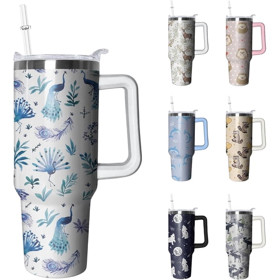 40oz Flamingo Insulated Tumbler with Handle and Straw - Stainless Steel Travel Mug, Cute Animal Themed Water Bottle Cup, Gift for Women Animal Lovers, Keeps Drinks Hot/Cold.