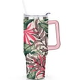 thumbnail image 1 of 40oz Floral Green Tumbler with Handle, Stainless Steel Leak Proof Flip Lid for Travel, 1 of 5