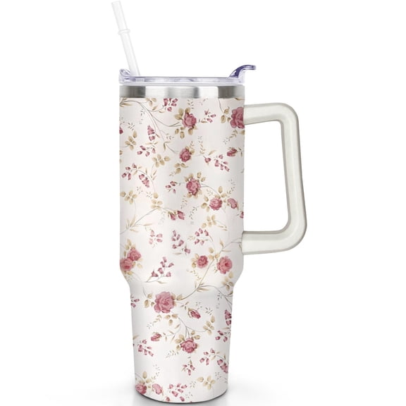 40oz Flowers and Plants Theme Tumbler: Handle Straw 40 oz Flowers and Plants Tumbler, LeakProof Lid Double Insulated Travel Must Have Cup Amazon's Choice Gifts