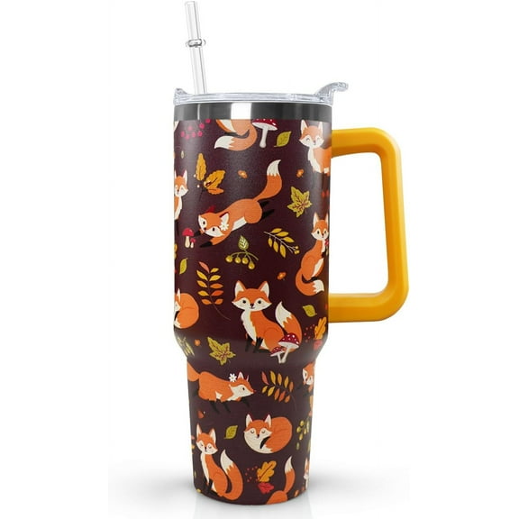 40oz Fox Tumbler with Straw Lid - Leakproof Travel Mug Water Bottle - Gift for Fox Lovers, Fall Decor