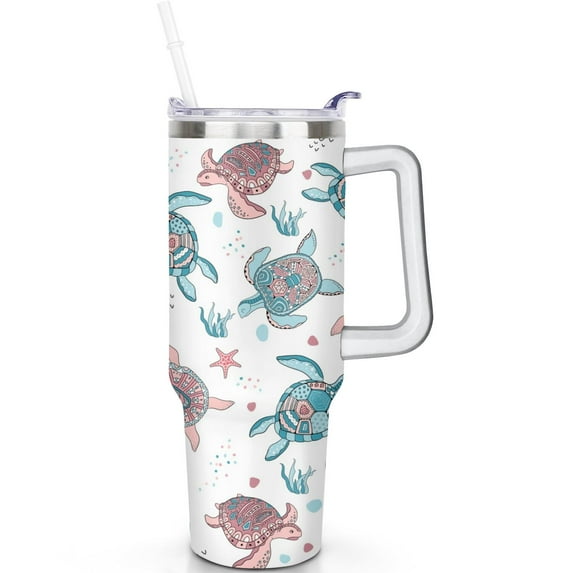 40oz Free Spirit Travel Mug, Turtle n Tumbler for Turtle Lovers With Handle, Double Insulated Spill Proof Coffee Cup Straw