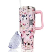 40oz French Bulldog Tumbler with Handle & Straw - Reusable Stainless Steel, Leak Proof Lid - Dog Lover Gift for Women & Men