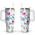 thumbnail image 1 of 40oz Funny Nurse Life Stainless Steel Flip Straw Tumbler Spill Proof Travel Cup Double Wall Vacuum Insulated Coffee Mug with Handle, 1 of 6