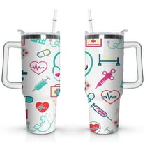 40oz Funny Nurse Life Stainless Steel Flip Straw Tumbler Spill Proof Travel Cup Double Wall Vacuum Insulated Coffee Mug with Handle
