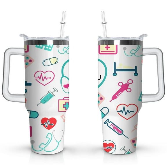40oz Funny Nurse Life Stainless Steel Flip Straw Tumbler Spill Proof Travel Cup Double Wall Vacuum Insulated Coffee Mug with Handle