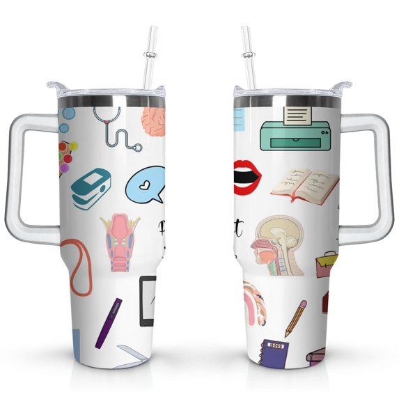 40oz Funny Nurse Life Stainless Steel Flip Straw Tumbler Spill Proof Travel Cup Double Wall Vacuum Insulated Coffee Mug with Handle