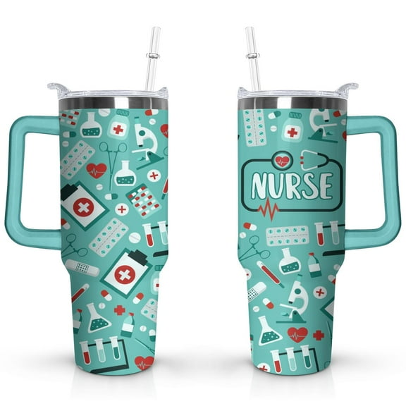 40oz Funny Nurse Life Stainless Steel Flip Straw Tumbler Spill Proof Travel Cup Double Wall Vacuum Insulated Coffee Mug with Handle