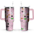thumbnail image 1 of 40oz Funny Pumpkin Halloween Tumbler with Handle and straw, Skull Bat Gothic Horror Ghost Stainless Steel Insulated Cup, Spooky Pink Coffee Mug Water Bottle Gift, 1 of 6