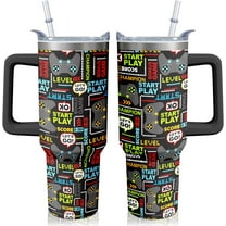 40oz Gamer Tumbler Neon Accent Mug - Food-Grade Stainless Steel Gaming Cup with Spill-Resistant Straw, Unique Gifts for Gaming Fans (Birthday Christmas Party Events)