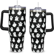 40oz Ghost Tumbler With Handle,Halloween Tumbler with Lid and Straw Stainless Steel Insulated Coffee Cups Halloween Gifts for Women