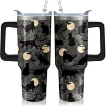 40oz Goth Cat Tumbler with Handle and Straw, Gothic Stainless Steel Insulated Cup with Lid, Travel Coffee Mug Water Bottle, Halloween Birthday Mothers Day Gifts for Women Men Animal Lovers