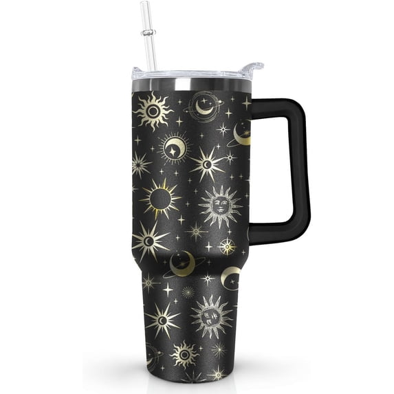 40oz Goth Moon Tumbler with Handle Lid and Straw, Sun and Moon Cup Gothic Witch Coffee Travel Mug Cup,Astrology Witchy Gifts for Women, Goth Halloween Decor Witch Stuff for Women