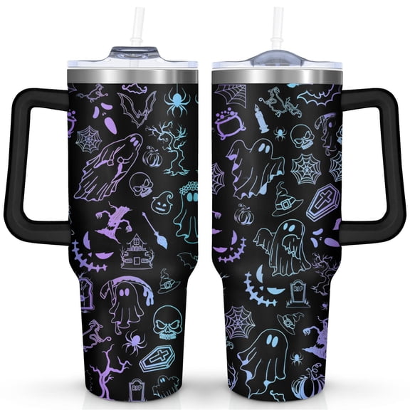 40oz Goth Tumbler with Handle & Straw,Stainless Steel Insulated Cup,Leak Proof Travel Mug,Keeps Drinks Hot/Cold,Gothic Halloween Coffee Cup,Witchy Gifts for Women