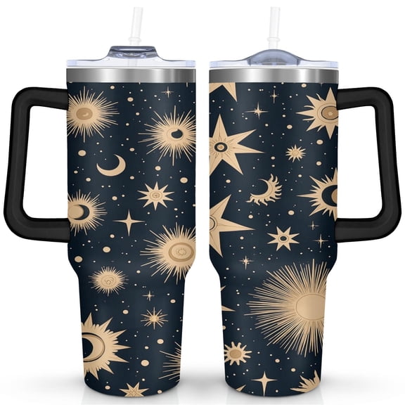 40oz Gothic Celestial Tumbler - BPA-Free Stainless Steel Travel Mug - Sun Moon Astrology Print - Leak-Proof & Straw - Witchy Spiritual Aesthetic