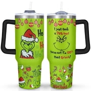 40oz Stainless Steel Tumbler with Lid and Straw,Christmas Spill Proof Travel Cup Double Wall Vacuum Insulated Coffee Mug with Handle Black