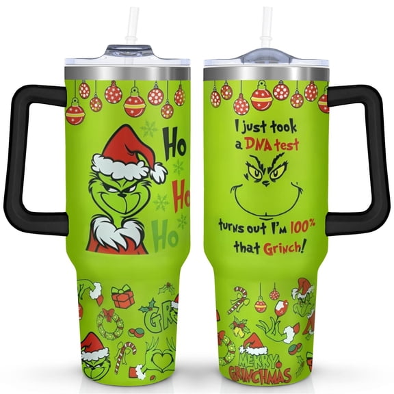 40oz Stainless Steel Tumbler with Lid and Straw,Christmas Spill Proof Travel Cup Double Wall Vacuum Insulated Coffee Mug with Handle Black