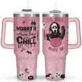 thumbnail image 1 of 40oz Halloween Ghostface Stainless Steel Tumbler with Lid and Straw,Horror Spooky Spill Proof Travel Cup Double Wall Vacuum Insulated Coffee Mug with Handle Pink, 1 of 7