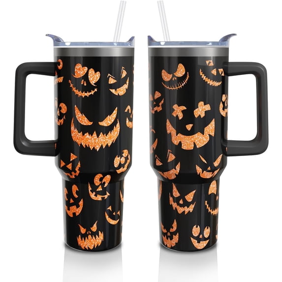 40oz Halloween Gothic Tumbler with Handle and Straw, Goth Skull Stainless Steel Insulated Cup Water Bottle, Halloween Holiday Gifts for Women Men (1PC)