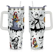 40oz Halloween Nightmare Before Tumbler with Handle Lid and Straw, Christmas Jack Skeleton Cup, Halloween Tumblers Gifts for Women Girls Men Adults
