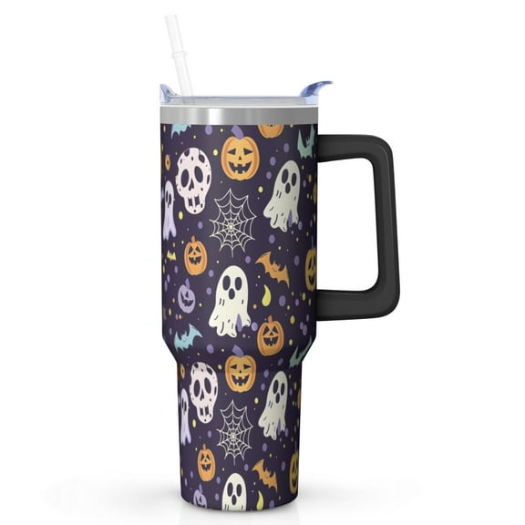 40oz Halloween Skull & Ghost Tumbler with Handle, Straw Lid, Insulated, for Men & Women, Travel Mug