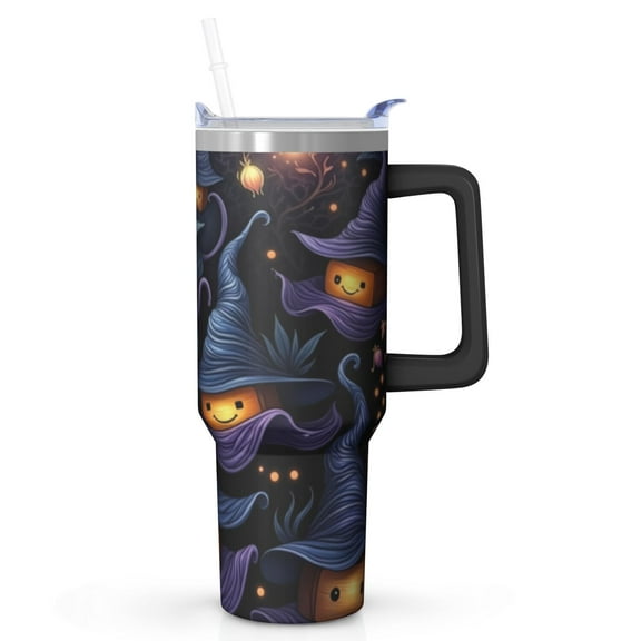 40oz Halloween Travel Mug with Handle and Straw, Stainless Steel Insulated Tumbler, Keeps Drinks Hot or Cold for Hours, Perfect for Women and Girls During Fall Beverages and Halloween Fun.