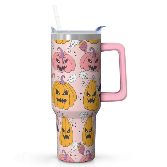 40oz Halloween Tumbler with Handle, Haunted House | Print | Halloween Gifts for Women & Men | with Lids and Straws | Stainless Steel Insulated | Coffee Travel Mug