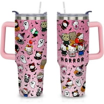 40oz Halloween Tumbler with Handle Lid and Straw, Halloween Hello Cat Ghost Cup Gifts for Women Girls, Halloween Tumblers, Spooky Tumbler Gifts for Women, Pink, GZ-1660