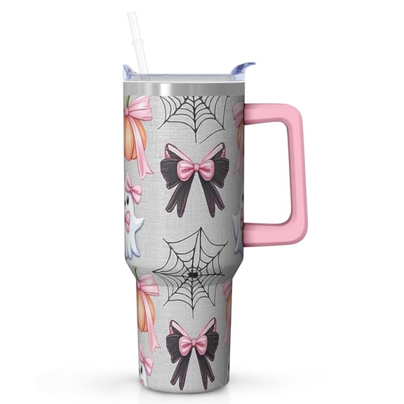 40oz Halloween Tumbler with Handle, Skull Face | Print | Halloween Gifts for Men & Women | with Lids and Straws | Stainless Steel Insulated | Water Bottle Mug