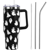 40oz Halloween Tumbler with Lid and Straw - Vacuum Insulated, Leak Proof Stainless Steel Cup - Spooky Ghost Design, Perfect Halloween Gift for Women and Girls