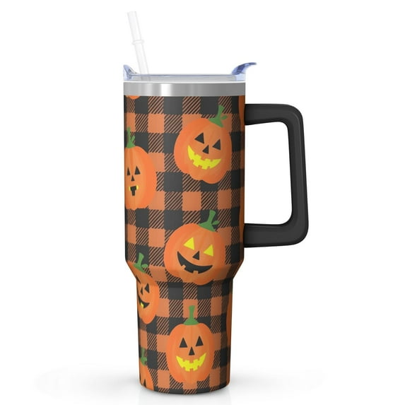 40oz Halloween Tumbler, Stainless Steel Insulated Cup with Straw and Handle for Spooky Season