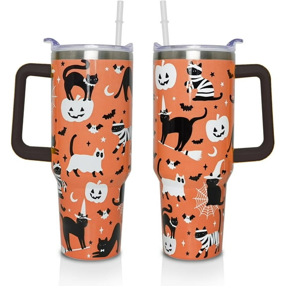 40oz Halloween Tumbler With Lid and Straw, Ghost Gifts for Women, Ghost 40oz Tumblers With Handle Stainless Steel Insulated Tumblers